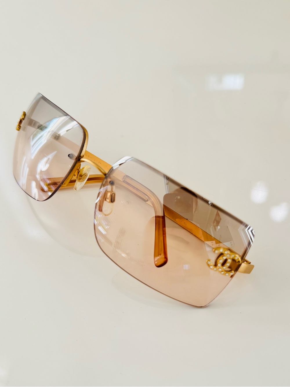 RARE 💫 Vintage Authentic Chanel gold CC rimless sunglasses
